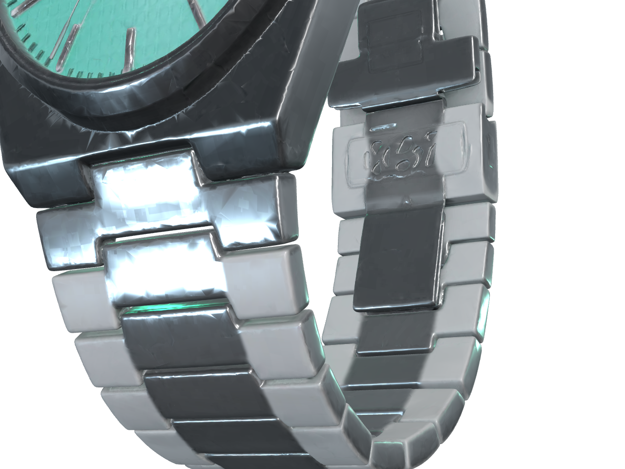 Macro render of the integrated steel bracelet links